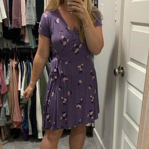 Purple floral faux wrap dress